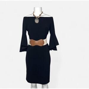 Black Formal Dress Size 8 Bell Sleeves Flair Arm Midi Dressy Cocktail Party M